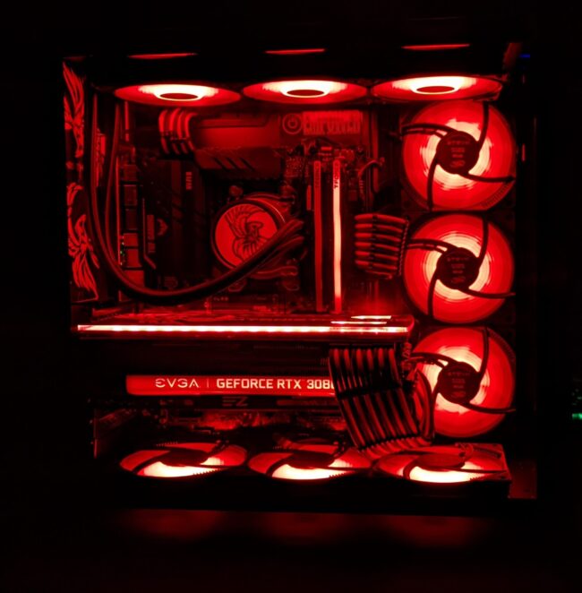 Side view of CPU with red lighting