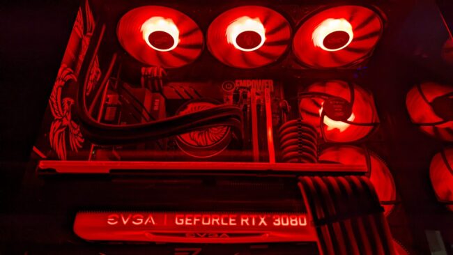 bottom view of CPU with red lighting