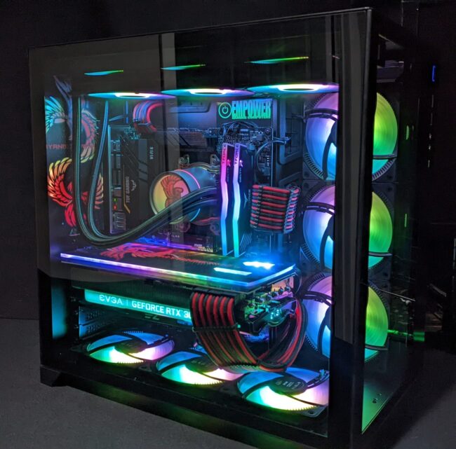 side view of CPU with green and blue light