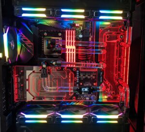 A custom open loop water cooling in a functional computer